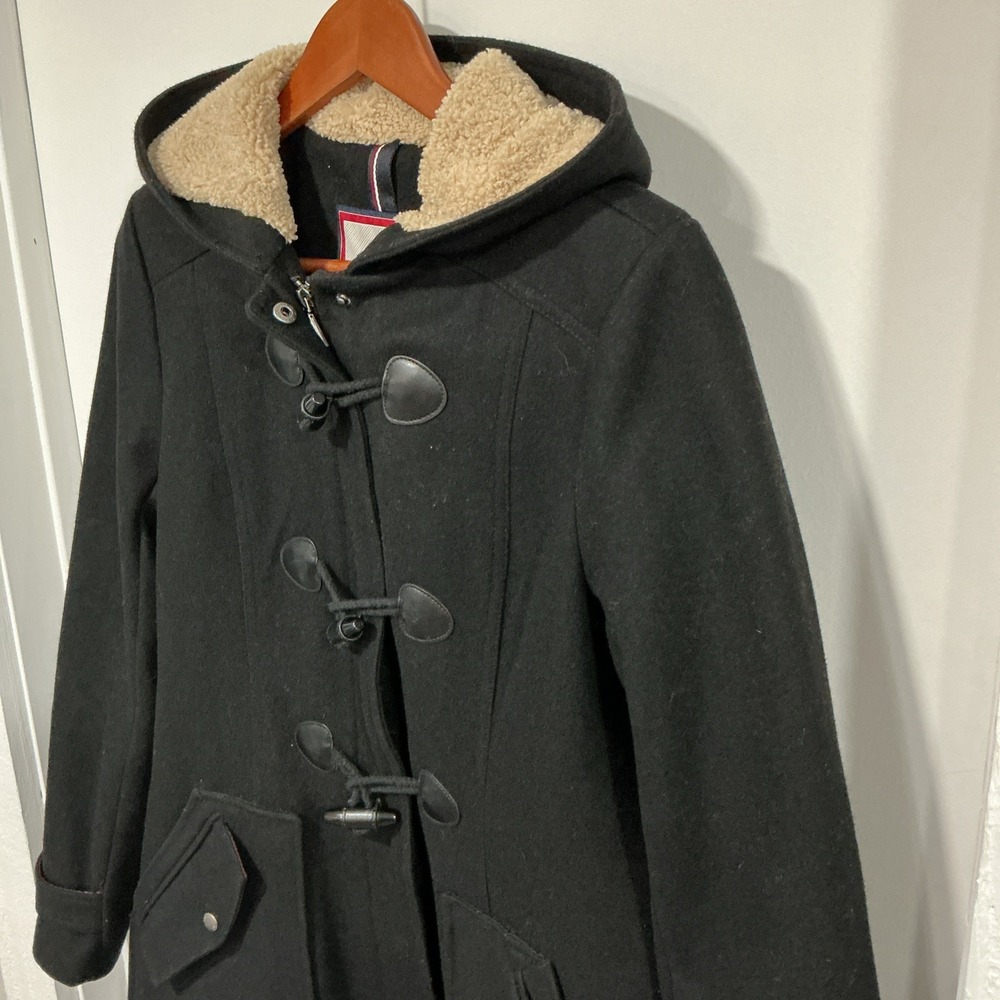 Tommy Hilfiger Wool Blend Duffle Coat, Toggle Buttons, Hood, Black, Small - Picture 2 of 14